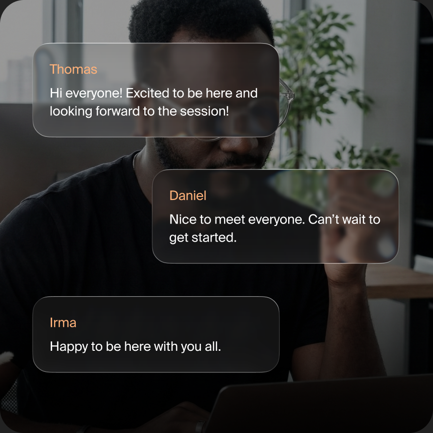 Video call with live meeting transcription bubbles